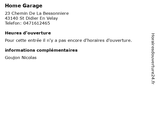 Home Garage à St Didier En Velay: adresse et heures d'ouverture