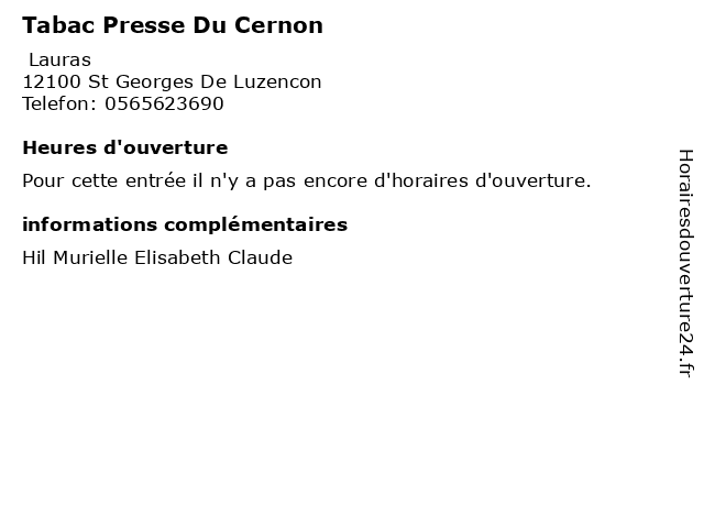 Tabac Presse Du Cernon à St Georges De Luzencon: adresse et heures d'ouverture