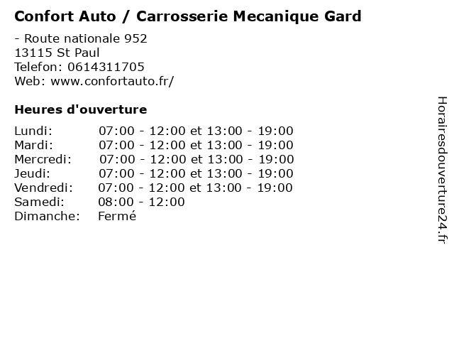 Confort Auto / Carrosserie Mecanique Gard à St Paul: adresse et heures d'ouverture