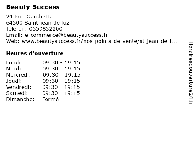 Beauty Success St Jean De Luz ᐅ Horaires d'ouverture „Beauty Success“ | 125 avenue André Ithurralde à