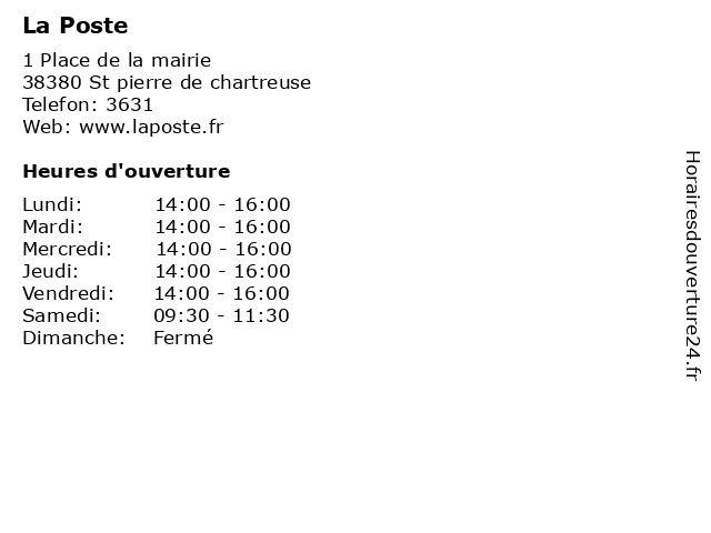 La Poste à St pierre de chartreuse: adresse et heures d'ouverture