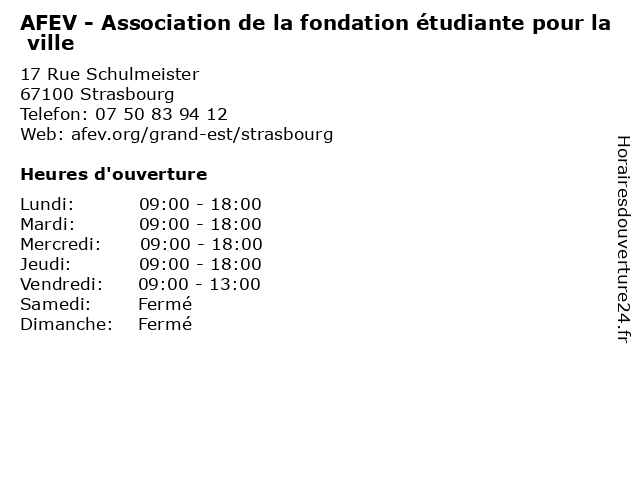 AFEV - Association de la fondation étudiante pour la ville à Strasbourg: adresse et heures d'ouverture