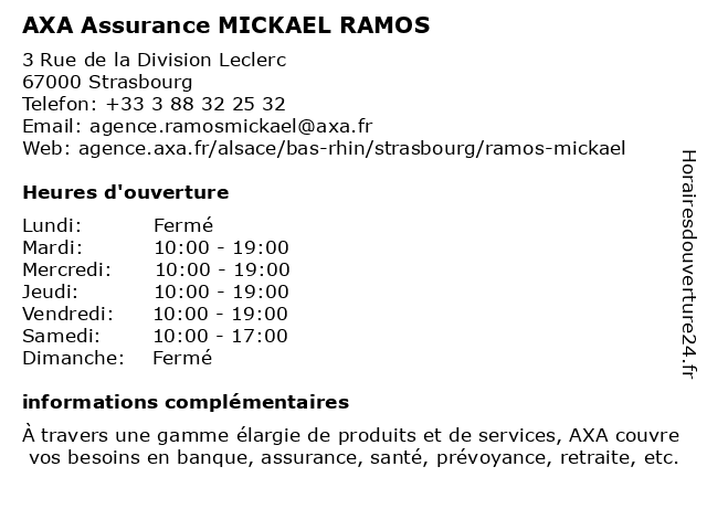 AXA Assurance MICKAEL RAMOS à Strasbourg: adresse et heures d'ouverture