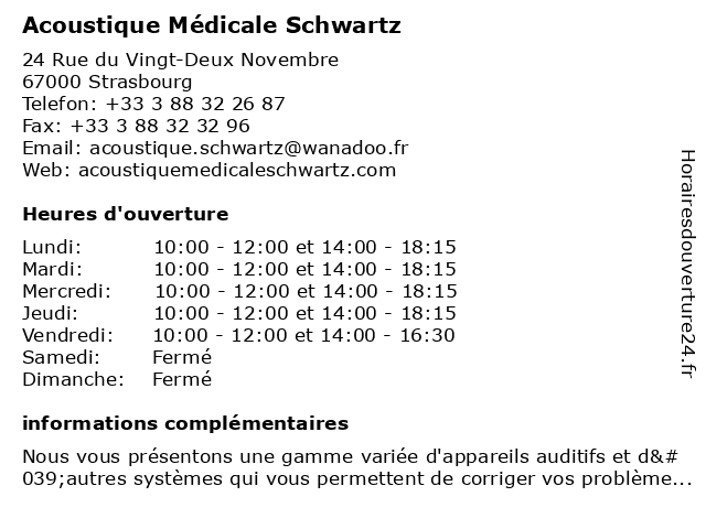 Acoustique Médicale Schwartz à Strasbourg: adresse et heures d'ouverture