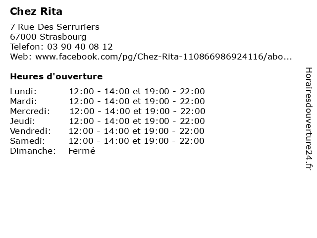 Chez Rita à Strasbourg: adresse et heures d'ouverture