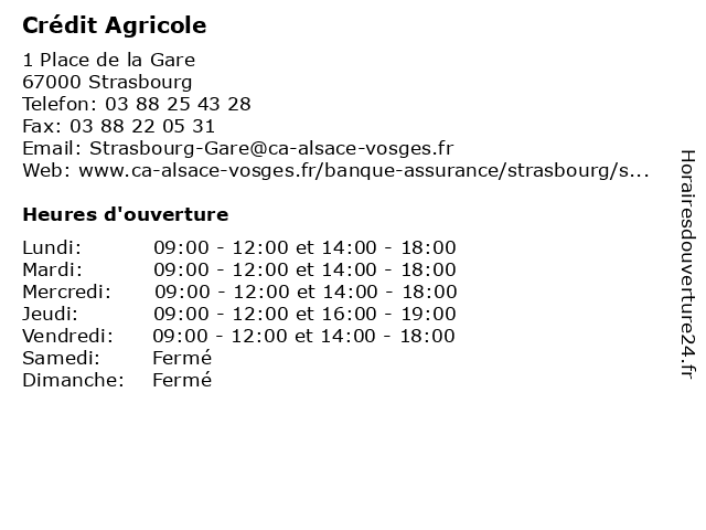 Crédit Agricole à Strasbourg: adresse et heures d'ouverture