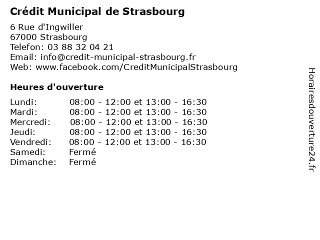 Crédit Municipal de Strasbourg à Strasbourg: adresse et heures d'ouverture