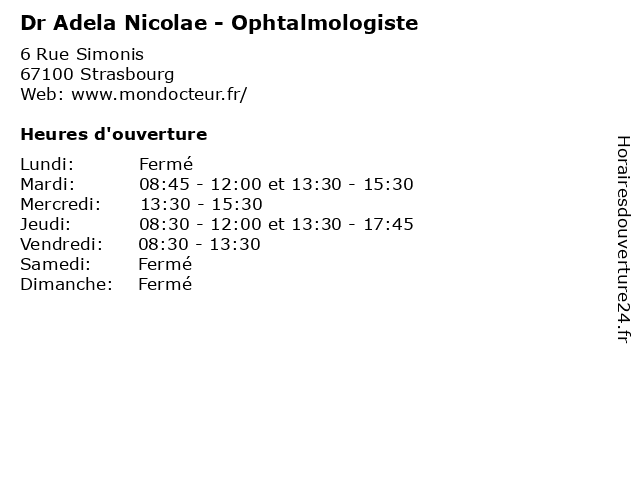 Dr Adela Nicolae - Ophtalmologiste à Strasbourg: adresse et heures d'ouverture