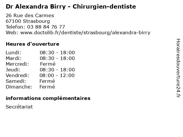 Dr Alexandra Birry - Chirurgien-dentiste à Strasbourg: adresse et heures d'ouverture