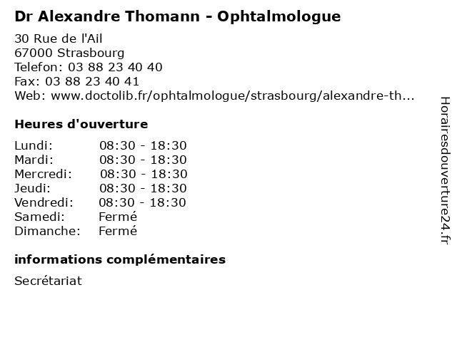 Dr Alexandre Thomann - Ophtalmologue à Strasbourg: adresse et heures d'ouverture