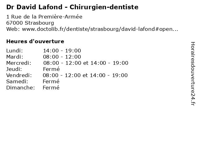 Dr David Lafond - Chirurgien-dentiste à Strasbourg: adresse et heures d'ouverture