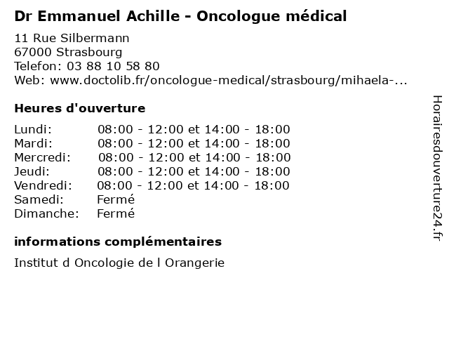 Dr Emmanuel Achille - Oncologue médical à Strasbourg: adresse et heures d'ouverture