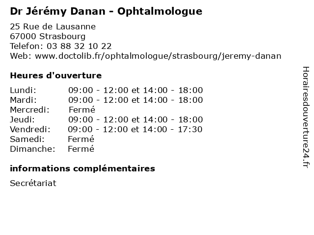 Dr Jérémy Danan - Ophtalmologue à Strasbourg: adresse et heures d'ouverture