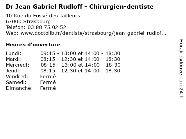 Dr Jean Gabriel Rudloff - Chirurgien-dentiste à Strasbourg: adresse et heures d'ouverture