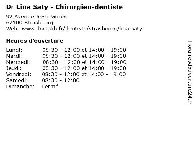 Dr Lina Saty - Chirurgien-dentiste à Strasbourg: adresse et heures d'ouverture