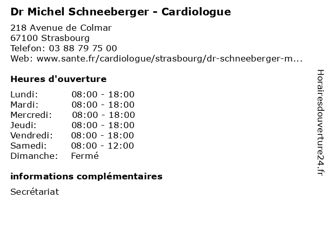Dr Michel Schneeberger - Cardiologue à Strasbourg: adresse et heures d'ouverture