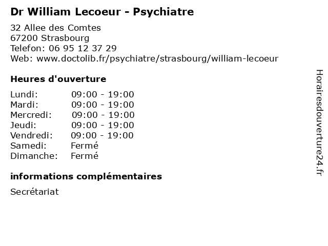 Dr William Lecoeur - Psychiatre à Strasbourg: adresse et heures d'ouverture