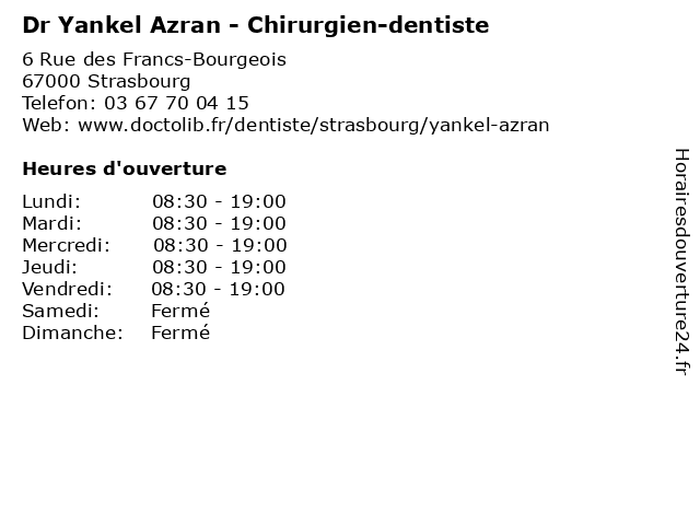 Dr Yankel Azran - Chirurgien-dentiste à Strasbourg: adresse et heures d'ouverture