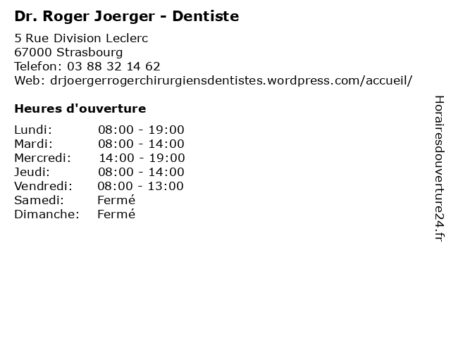 Dr. Roger Joerger - Dentiste à Strasbourg: adresse et heures d'ouverture