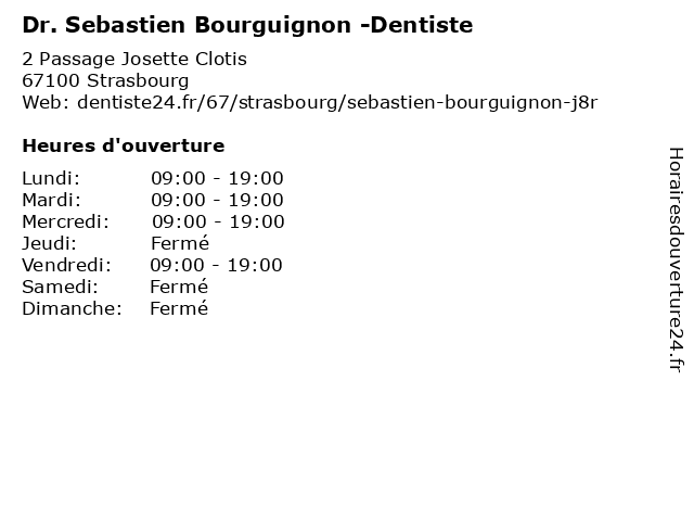 Dr. Sebastien Bourguignon -Dentiste à Strasbourg: adresse et heures d'ouverture