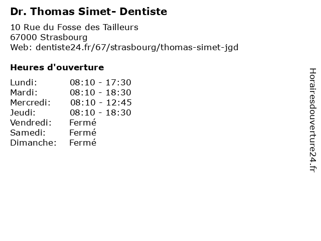 Dr. Thomas Simet- Dentiste à Strasbourg: adresse et heures d'ouverture