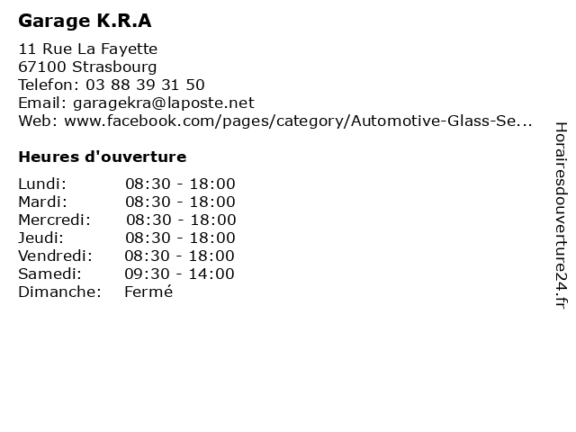 Garage K.R.A à Strasbourg: adresse et heures d'ouverture