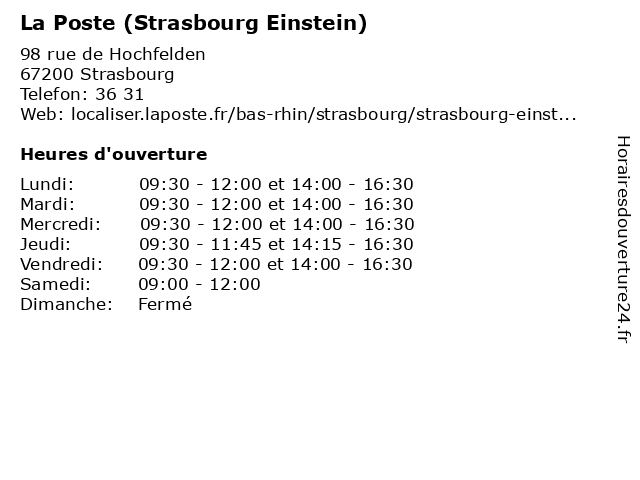 La Poste (Strasbourg Einstein) à Strasbourg: adresse et heures d'ouverture