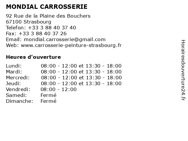 MONDIAL CARROSSERIE à Strasbourg: adresse et heures d'ouverture