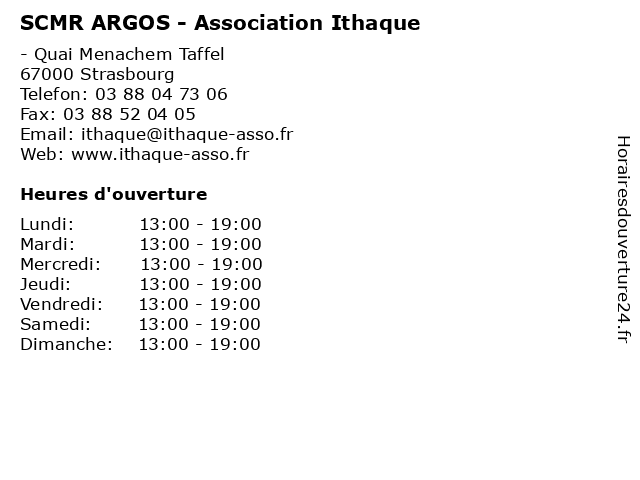 SCMR ARGOS - Association Ithaque à Strasbourg: adresse et heures d'ouverture