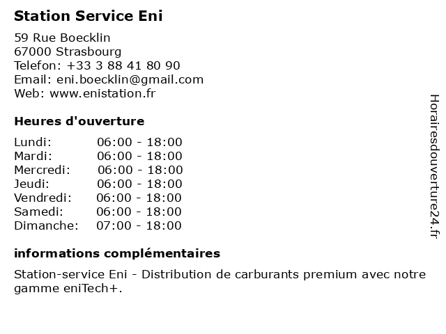 Station Service Eni à Strasbourg: adresse et heures d'ouverture