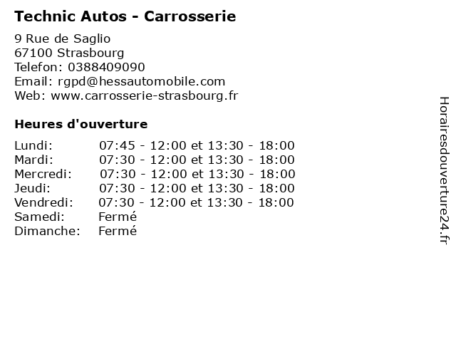 Technic Autos - Carrosserie à Strasbourg: adresse et heures d'ouverture