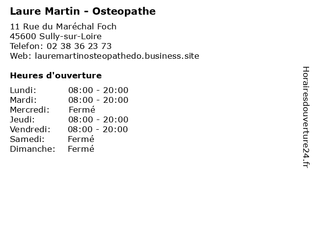 Laure Martin - Osteopathe à Sully-sur-Loire: adresse et heures d'ouverture