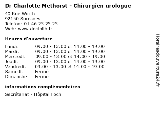 Dr Charlotte Methorst - Chirurgien urologue à Suresnes: adresse et heures d'ouverture