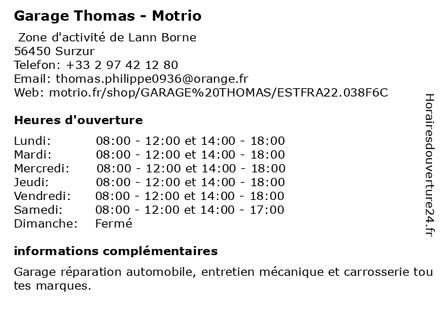 Motrio - Garage Thomas à Surzur: adresse et heures d'ouverture