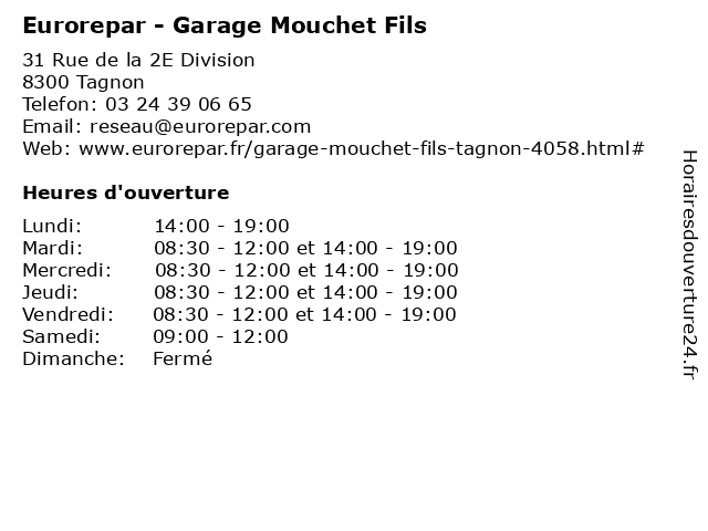 Eurorepar - Garage Mouchet Fils à Tagnon: adresse et heures d'ouverture