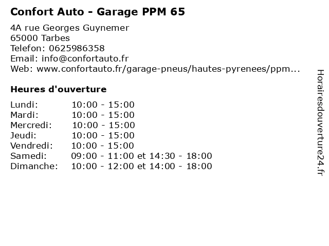 Confort Auto - Garage PPM 65 à Tarbes: adresse et heures d'ouverture
