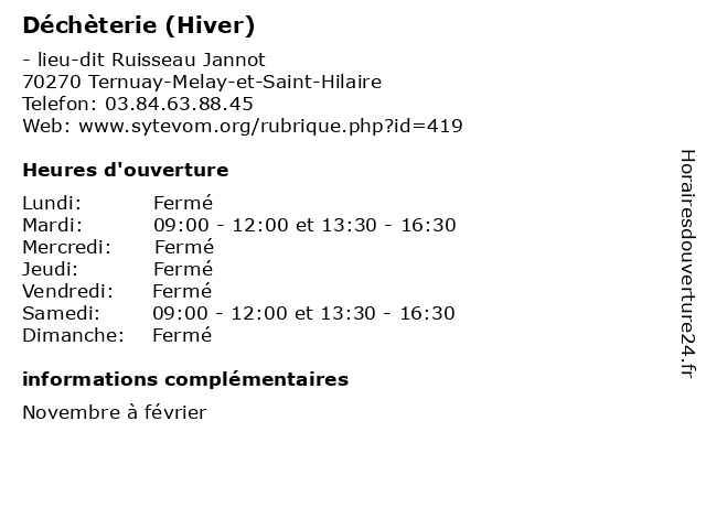 Déchèterie (Hiver) à Ternuay-Melay-et-Saint-Hilaire: adresse et heures d'ouverture