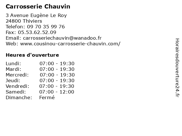 Carrosserie Chauvin à Thiviers: adresse et heures d'ouverture