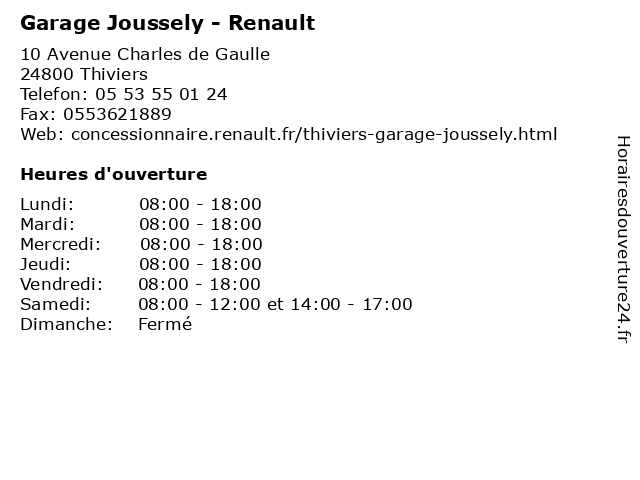 Garage Joussely - Renault à Thiviers: adresse et heures d'ouverture