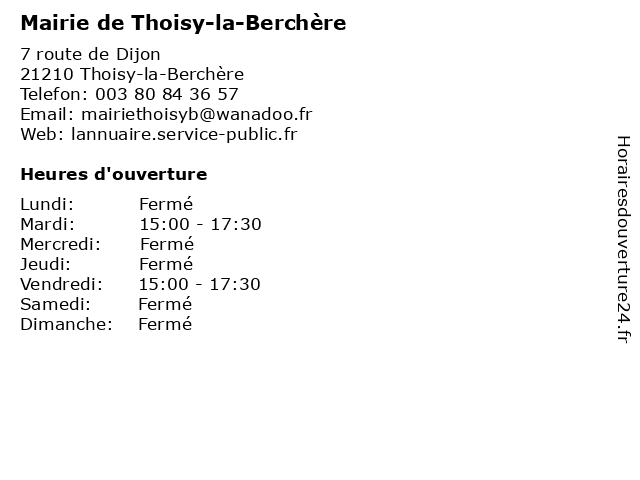 Mairie de Thoisy-la-Berchère à Thoisy-la-Berchère: adresse et heures d'ouverture