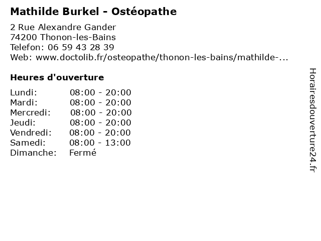Mathilde Burkel - Ostéopathe à Thonon-les-Bains: adresse et heures d'ouverture