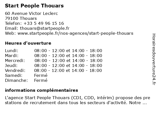 á Horaires D Ouverture Agence D Emploi Start People Thouars 60 Avenue Victor Leclerc A Thouars