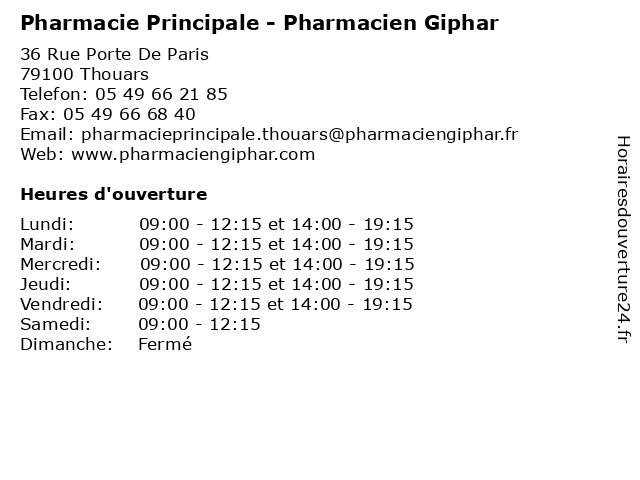 Pharmacie Principale - Pharmacien Giphar à Thouars: adresse et heures d'ouverture