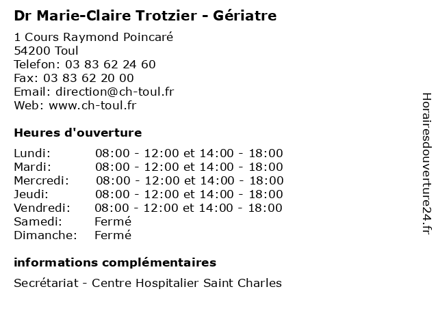 Dr Marie-Claire Trotzier - Gériatre à Toul: adresse et heures d'ouverture