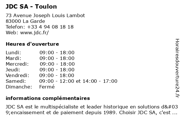 JDC SA à Toulon: adresse et heures d'ouverture