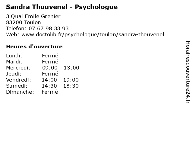 Sandra Thouvenel - Psychologue à Toulon: adresse et heures d'ouverture