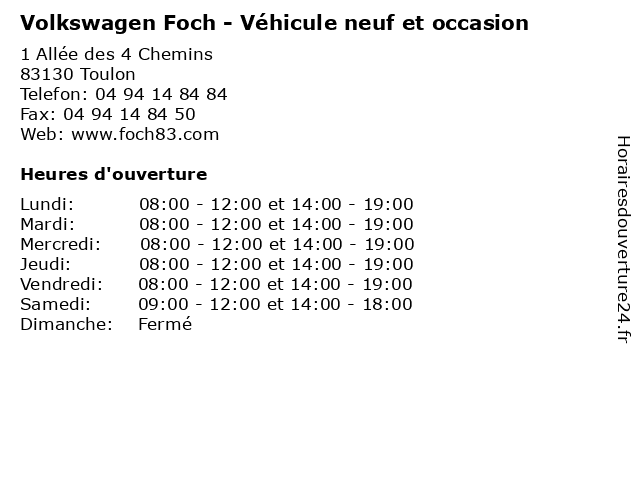 Volkswagen Foch - Véhicule neuf et occasion à Toulon: adresse et heures d'ouverture