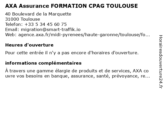 AXA Assurance FORMATION CPAG TOULOUSE à Toulouse: adresse et heures d'ouverture