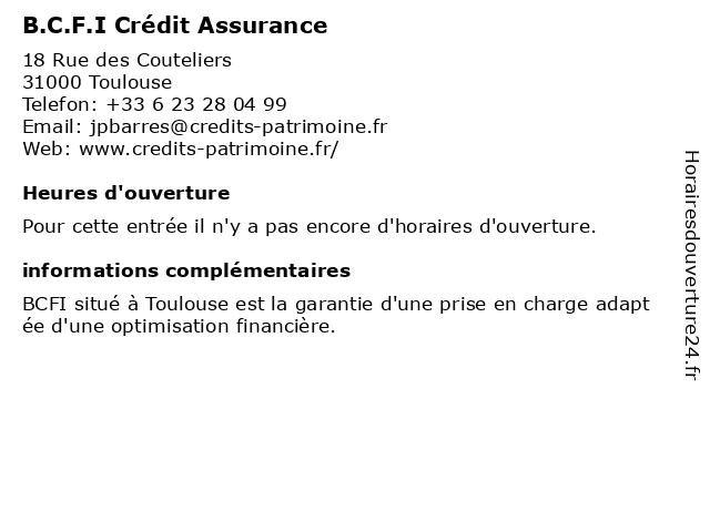 B.C.F.I Crédit Assurance à Toulouse: adresse et heures d'ouverture