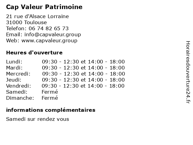 Cap Valeur Patrimoine à Toulouse: adresse et heures d'ouverture